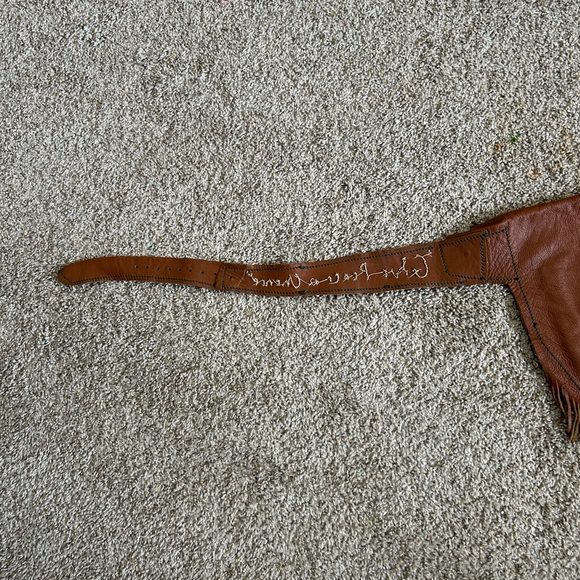 Hand Made Fringed Leather Waist Bag with Peace Sign - Picture 13 of 15